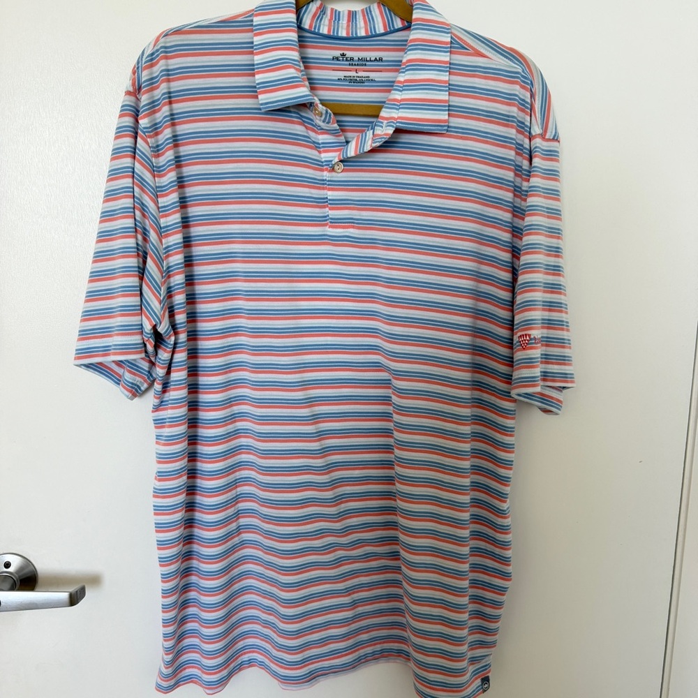 Peter Millar Seaside Striped Polo Shirt Sz L Golf  Preppy